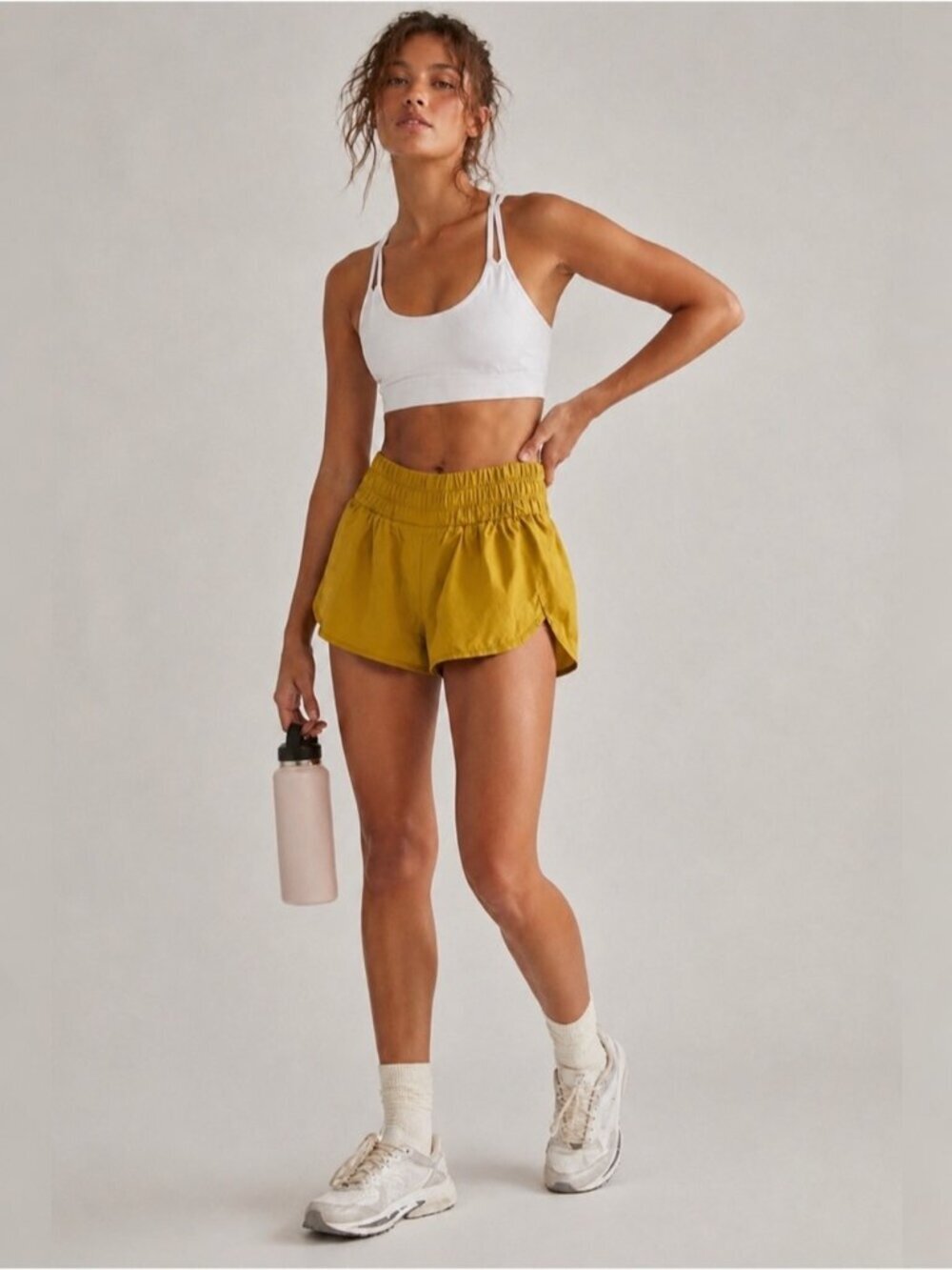 Free People Movement Yellow High Rise Running Shorts Built-In Briefs Women’s S